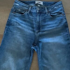 PAIGE Slim Straight High Rise Jeans in Distressed Blue Wash